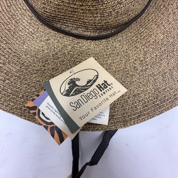 San Diego Hat Co. Packable Wide Brim Paper Sun Hat Chin Cord UPF 50+ With Tag - Picture 5 of 5